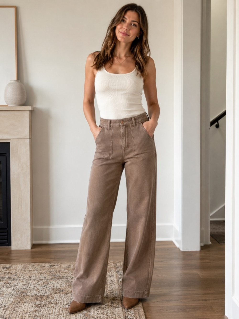 Le Superbe Utility Pants Women's 4 Brown High Rise Wide Leg Workwear Made USA